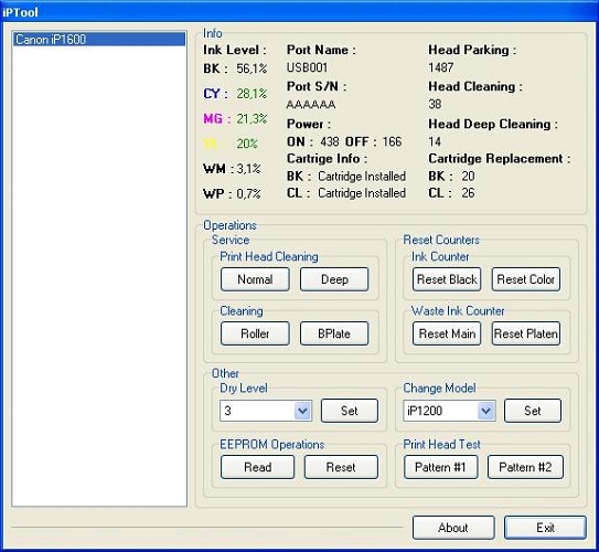 Программа сброса чернил iptool